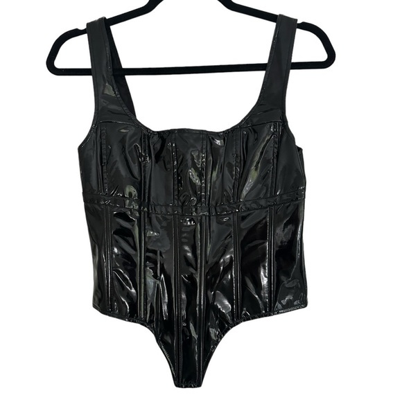 STEELE Tops - STEELE Black PU Shiny Latex Corset Top Size Small with Zipper NWT